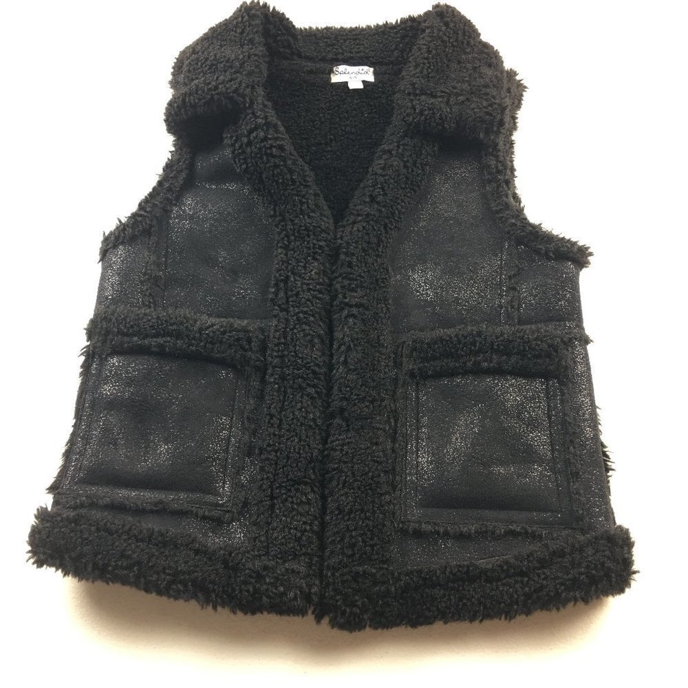 Splendid Pleather Sherpa Vest  Black Metallic